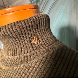 Vintage, Ralph Lauren, Heavy Cotton, Women's Brownish Green Turtleneck Sweater